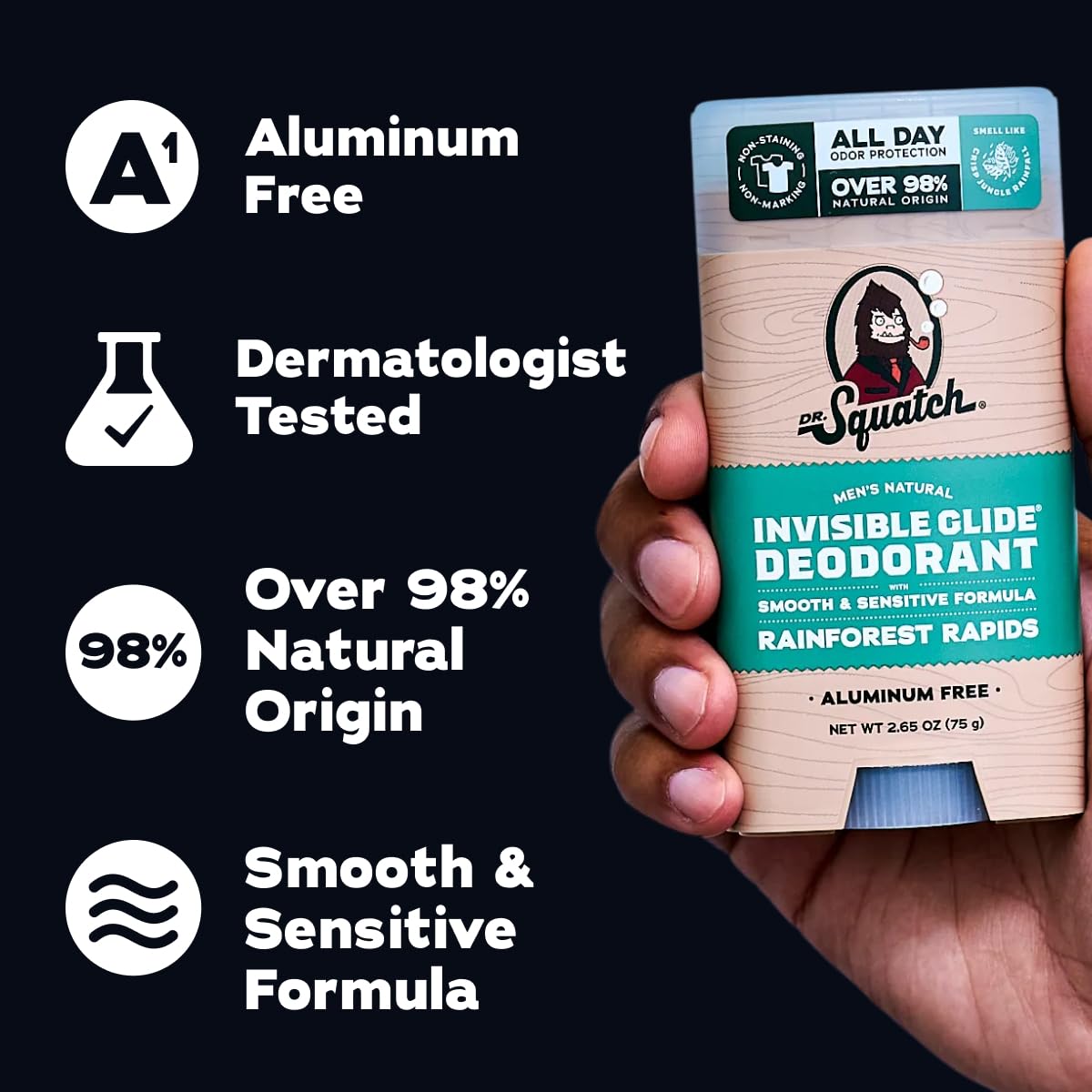 Dr. Squatch Natural Men's Deodorant - Invisible Glide, Aluminum-Free | Coconut Castaway & Rainforest Rapids, 2.65oz (2-Pack)