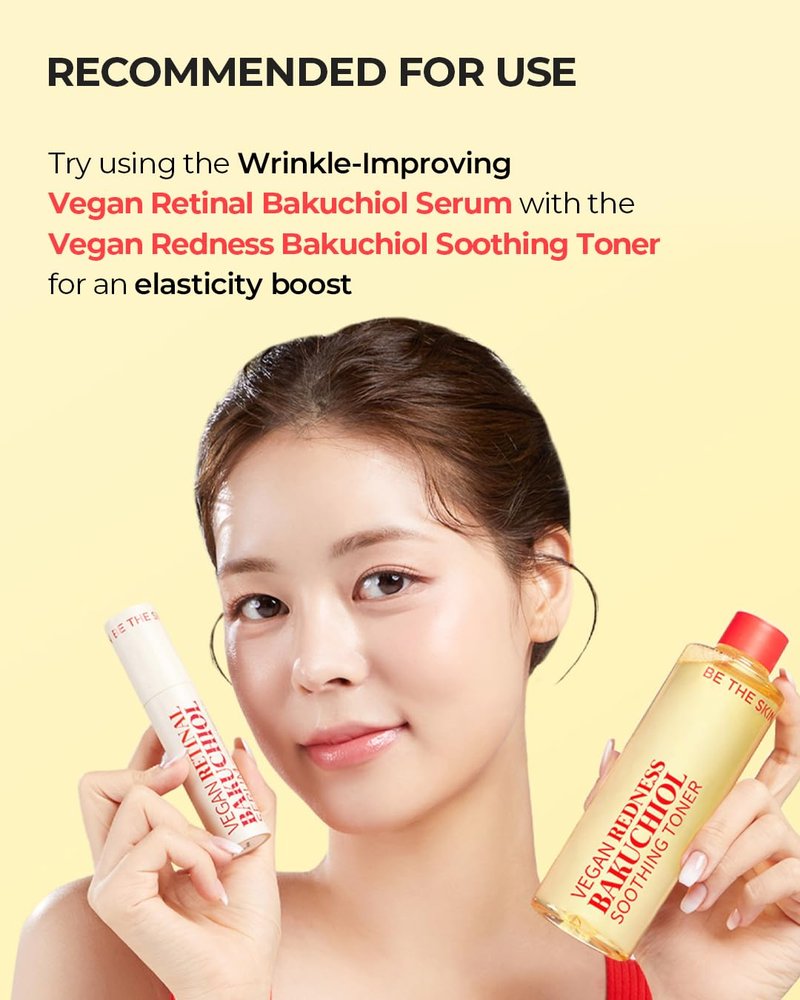 BE THE SKIN Vegan Retinal Bakuchiol Serum - Retinal 1120ppm + Bakuchiol 20000ppm, 5 Peptides & Ceramides, Helps Smooth Look of Fine Lines & Pores | Korean Anti-Aging Night Serum 0.68 oz