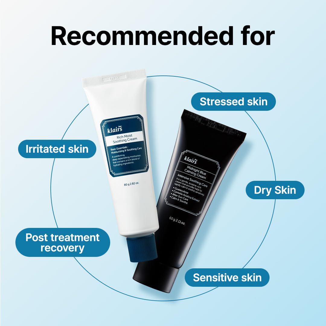DearKlairs Blue Comforting Duo | Calming&Rich Moist Soothing Creams for Deep Moisture, Korean Skin Care for Dry, Sensitive Skin