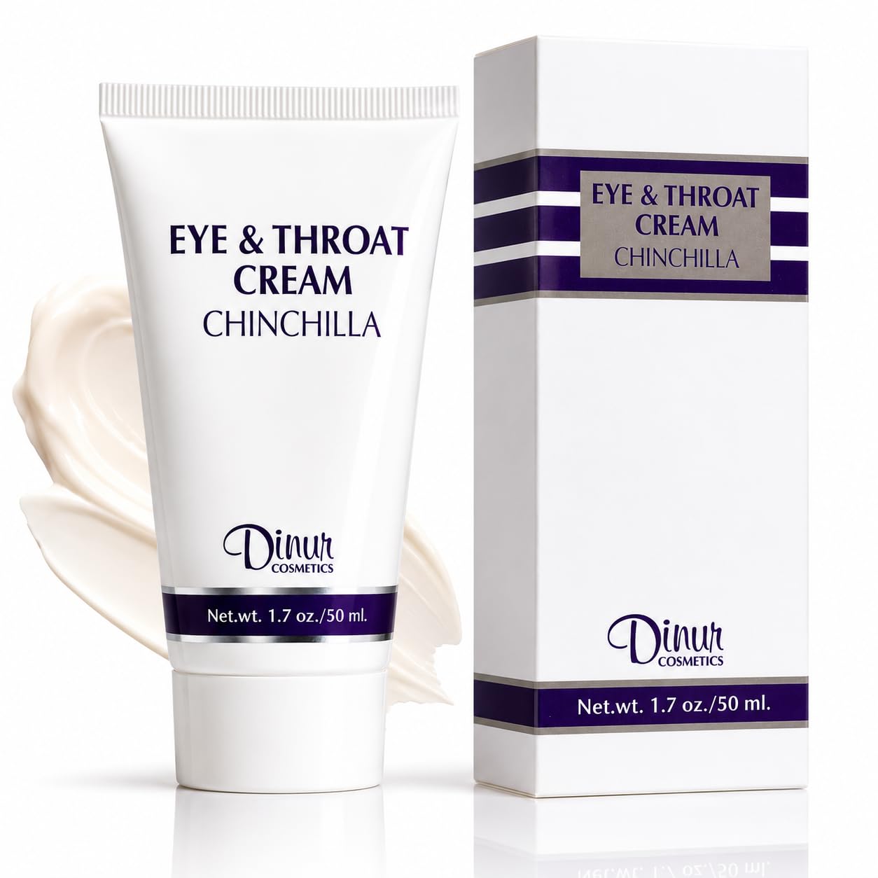 Dinur Cosmetics Chinchilla Eye & Throat Cream Reduces Fine Lines Wrinkles Puffy Eyes & Under Eye Dark Circles Penetrates Delicate Skin for Men & Women 1.7 oz. 50 ml