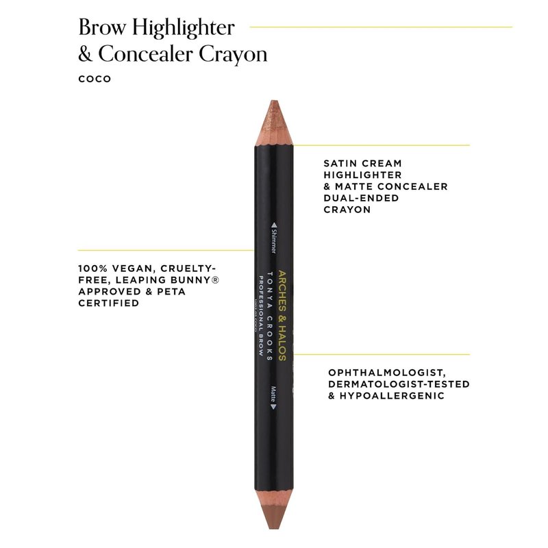 Brow Highlighting & Concealer Crayon - Coco | Shaping & Shimmer Duo - Ultra Creamy Formula - 0.176 oz