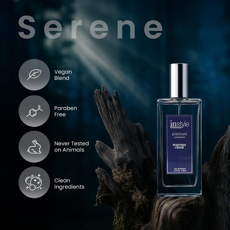 Instyle Fragrances Platinum Collection Western Cedar, Inspired by L.e Labo’s Sa.ntal 33, Premium Unisex Eau de Parfum, CLEAN, Vegan, Paraben-Free, Never Tested on Animals, 3.4 Fluid Ounces