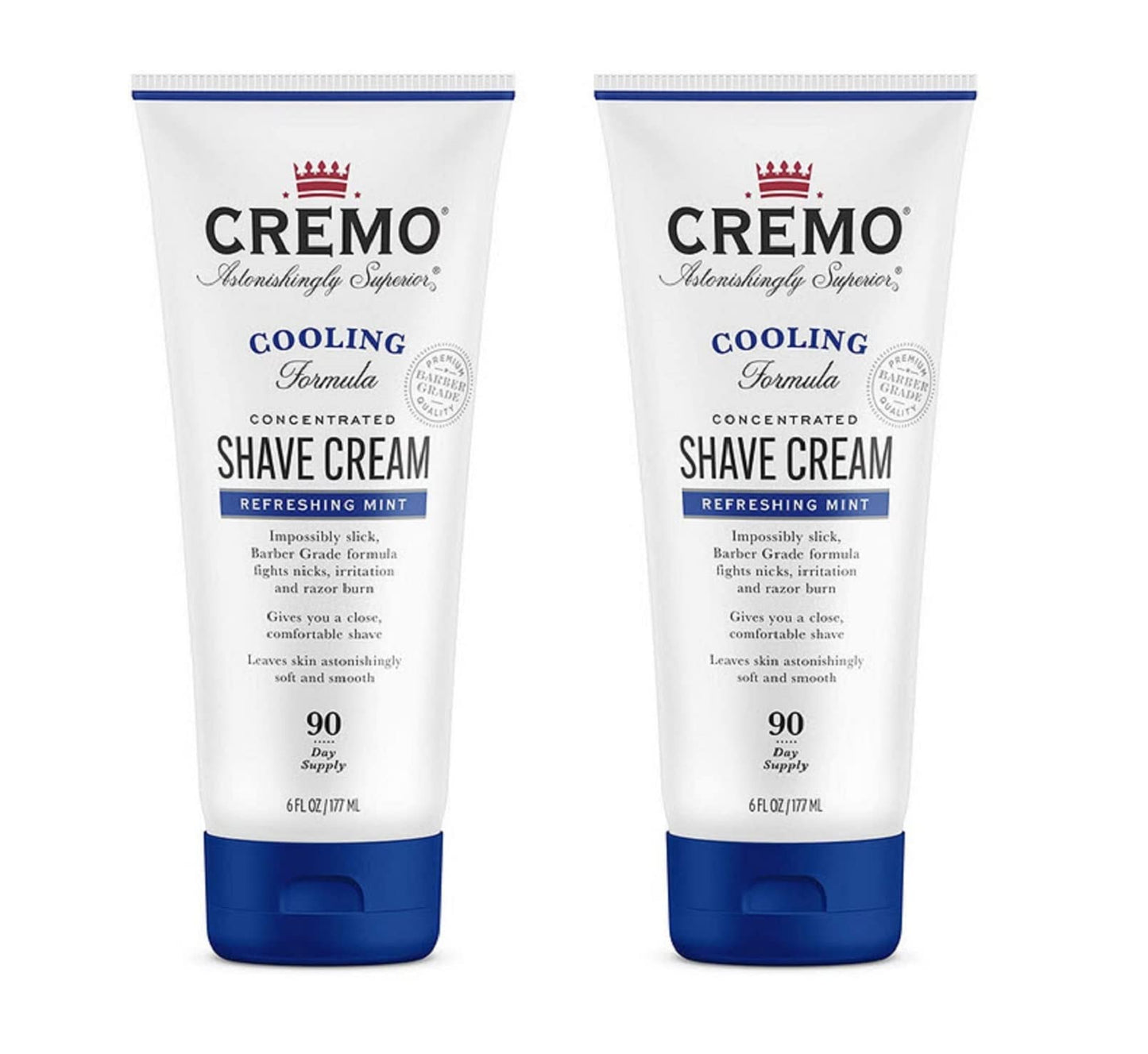 Cremo Barber Grade Cooling Shave Cream Bundle, 2 Pack 6 Fl Oz Ultra-Slick Shaving Cream Fights Nicks, Cuts and Razor Burn, WHITE