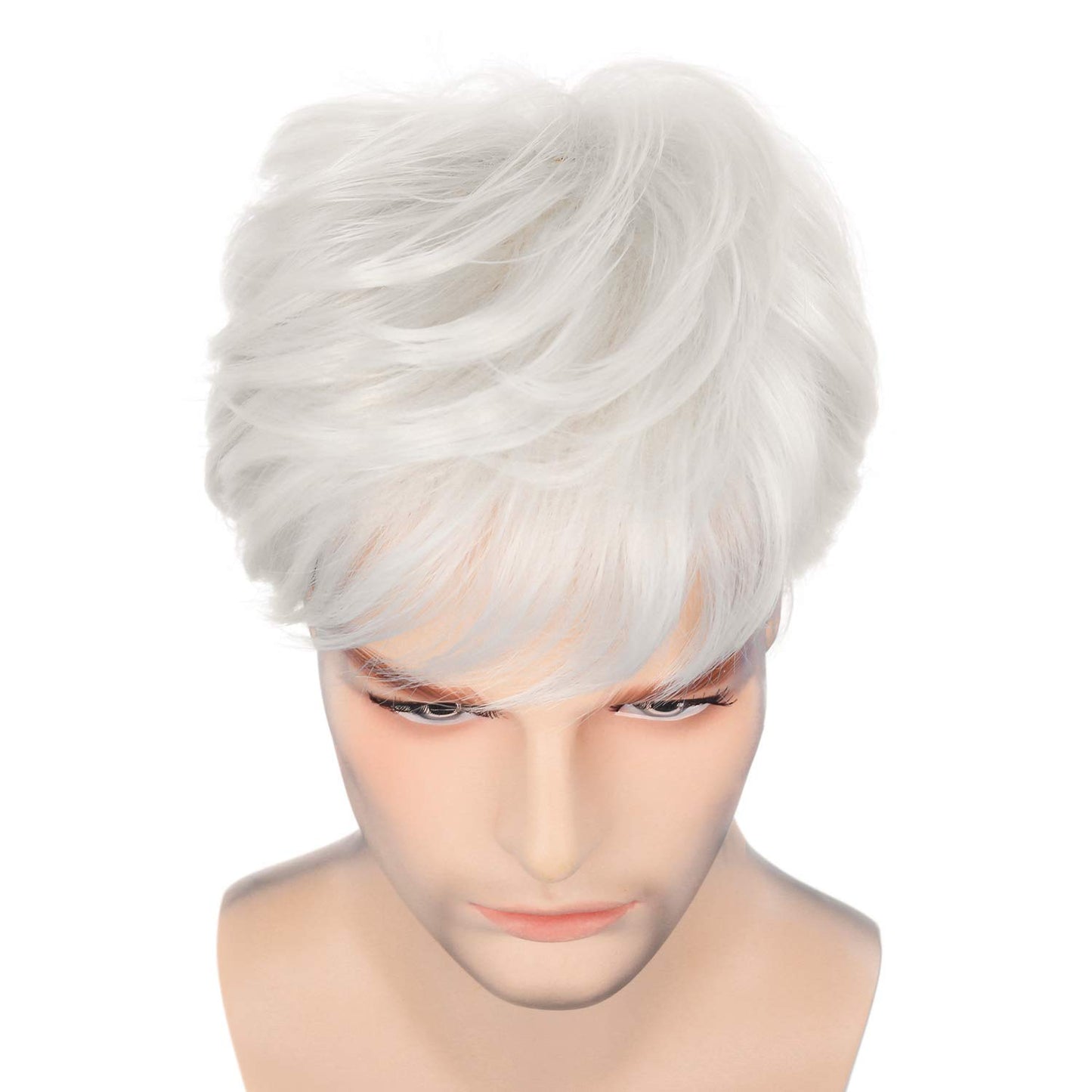 Sallcks Mens White Wigs Short Layered Natural Cosplay Costume Halloween Synthetic Heat Resistant Replacement Wigs