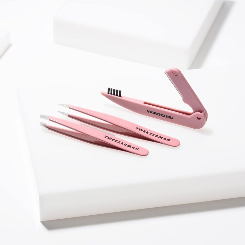 Tweezerman Brow Sculpting Set - Exclusive Tea Rose Tweezers & Brush