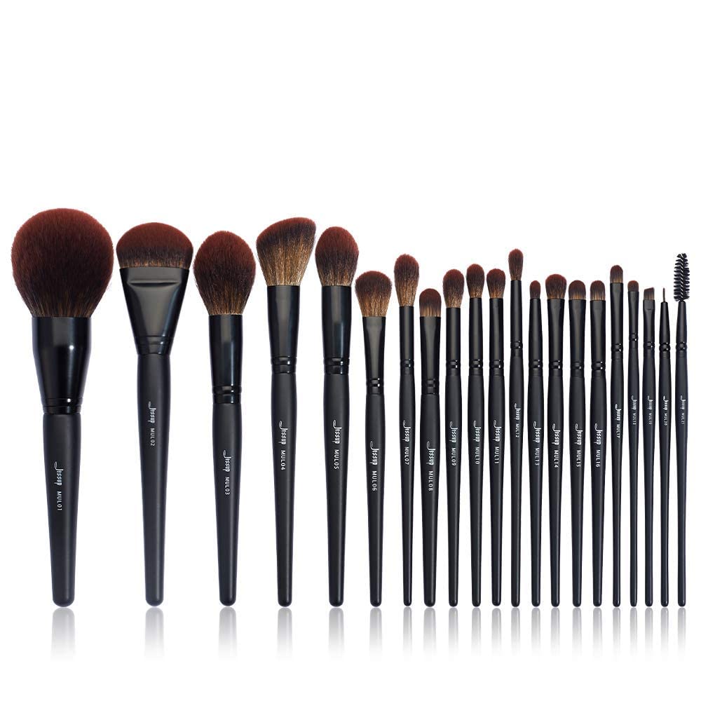 Jessup Professional Makeup Brushes Set Black 21Pcs T271 with Makeup Blender Sponge Red 1Pack SP002