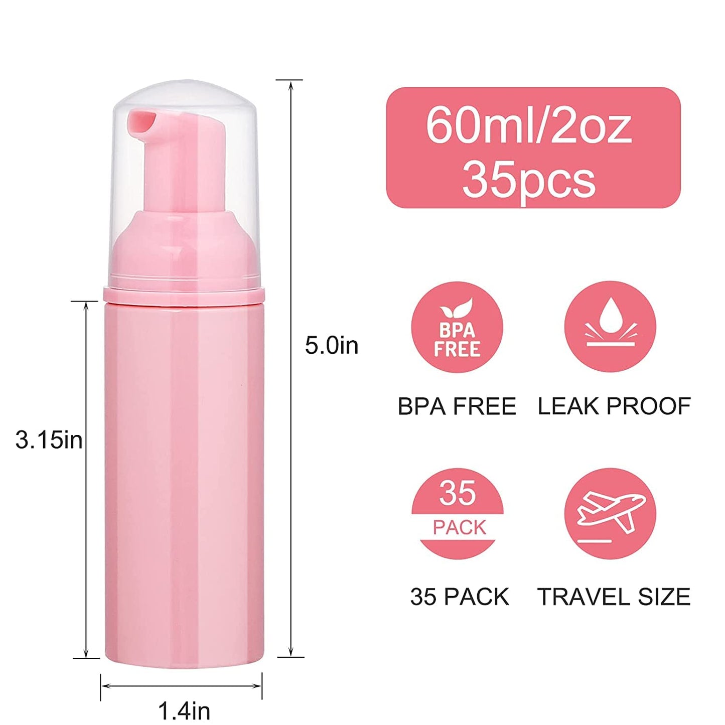 Tzirci 50 Pack 2 oz Foam Pump Bottles, Refillable Soap Dispenser, Daily Use