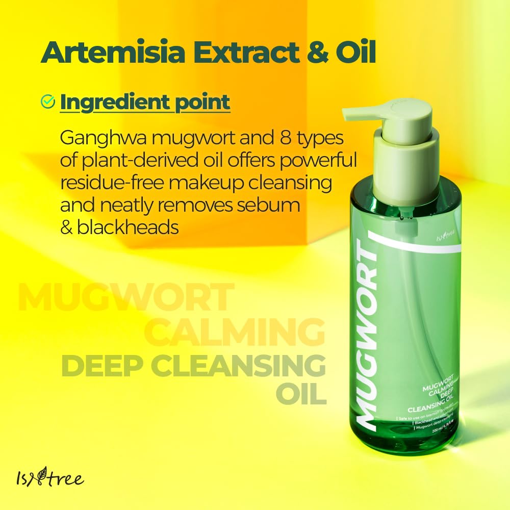 IsNtree Mugwort Calming Deep Cleansing Oil 200ml, 6.76 fl.oz | Korean Oil Cleanser for Sensitive & Oily Skin | Lightweight & Non-Greasy | Soothing & Deep Cleansing | Vegan & Cruelty-Free Skincare