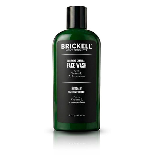 Brickell Men's Purifying Charcoal Face Wash for Men, Daily Facial Cleanser, With Charcoal, VItamin E, and Hyaluronic Acid, 8 Ounce, Scented