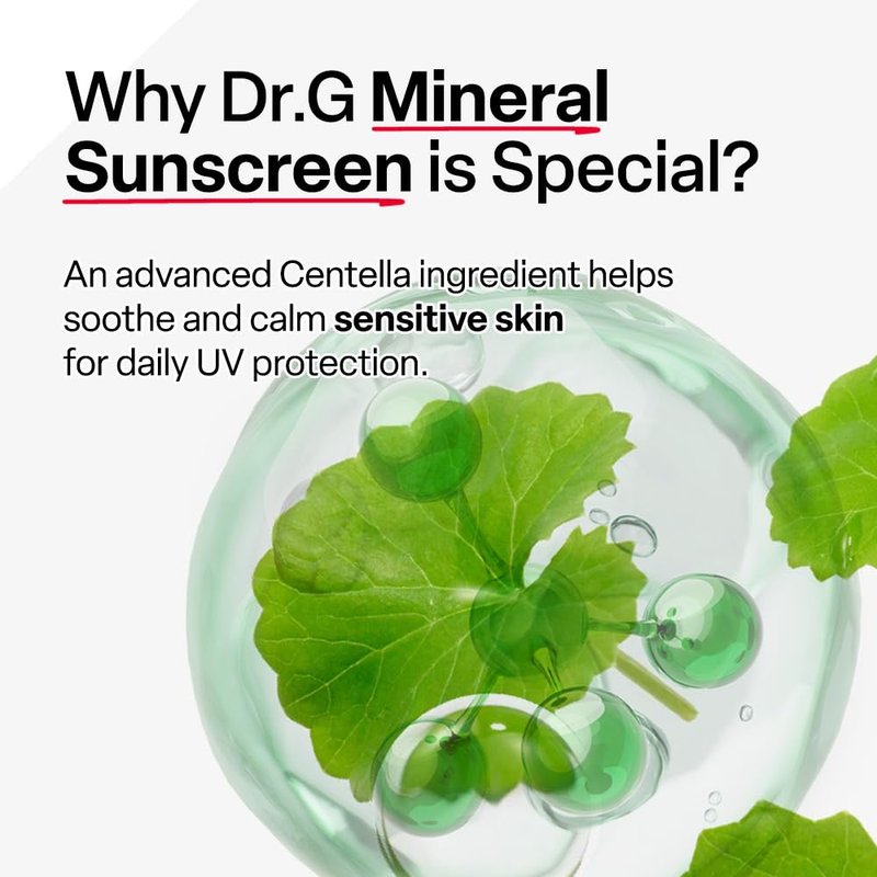Dr. G Green Mild Up Defense Mineral Sunscreen - SPF 50 Broad Spectrum Korean Sunscreen - Lightweight & Reef-Safe Mineral Formula - For Sensitive Skin - Non-Greasy - With Centella Asiatica - 1.69 fl oz