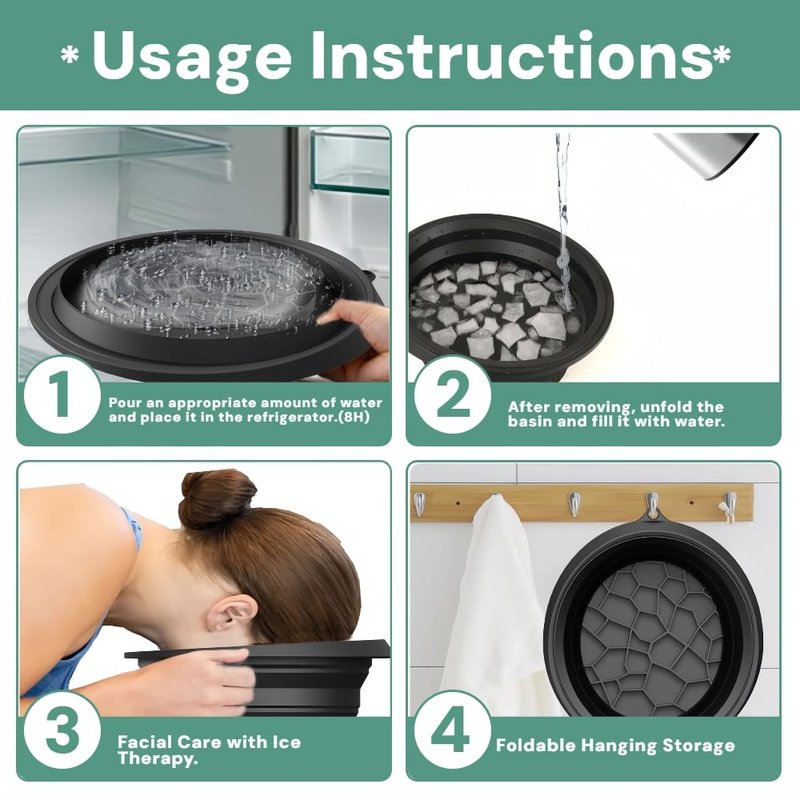 Portable Ice Bath Bowl for Face - Collapsible Silicone Bowl with Built-In Ice Tray for Acne Relief, Pore Minimizing & Glowing Skin | Cold Therapy for Home, Travel & Parties (Black)