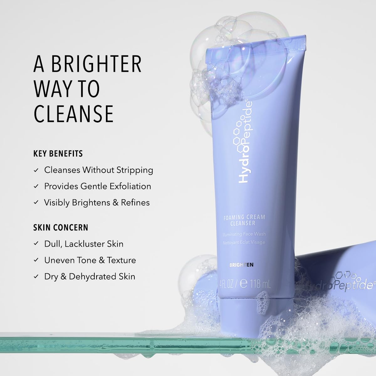 HydroPeptide Foaming Cream Cleanser, Illuminating Fortifying Peptide Face Wash, 4 ounce