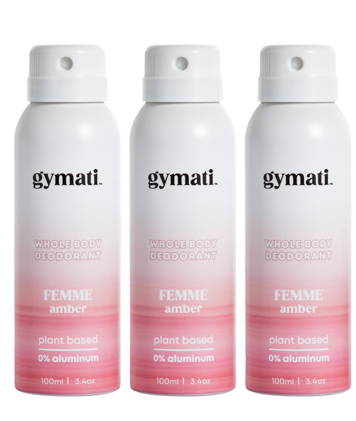 Gymati - Fitness Deodorant Spray - Men & Women - Aluminum-Free - All Day Ultimate Odor Protection - Built For Sweat - Air-Powered - Vegan & Plant-Based - Made in USA -Femme -3.4oz Travel Size -3 Pack