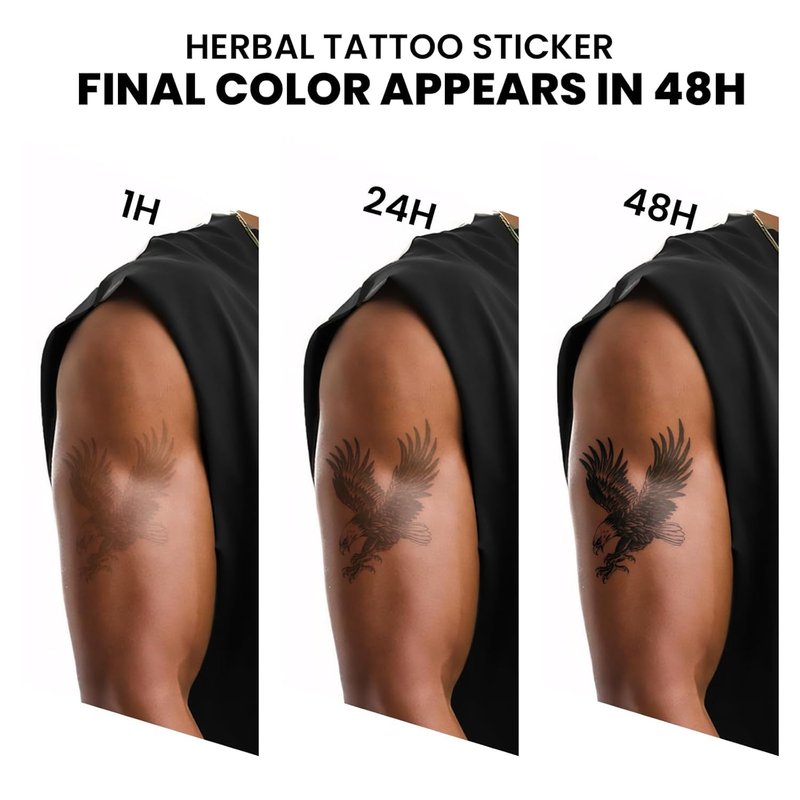 UBICA Semi Permanent Tattoos, 2 Sheets Large Realistic Compass World Adventure & Lion Head Loyalty Temporary Tattoos for Men, 2 Weeks Arm Thigh Calf Fake Tattoos, Waterproof & Non-Reflective Tattoos