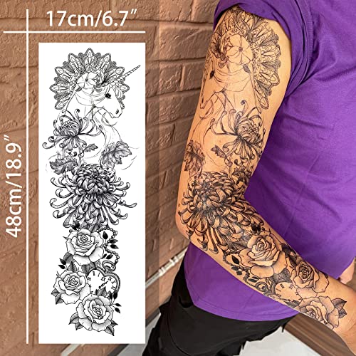 Aresvns Temporary Tattoo Flowers for Women and Kids (L19¡°xW7¡±),Beautiful Sleeve Tattoos Waterproof and Long-Lasting, Full Arm Fake Tattoos for Girls Christmas Gift,for BBQ Pool Beach Party