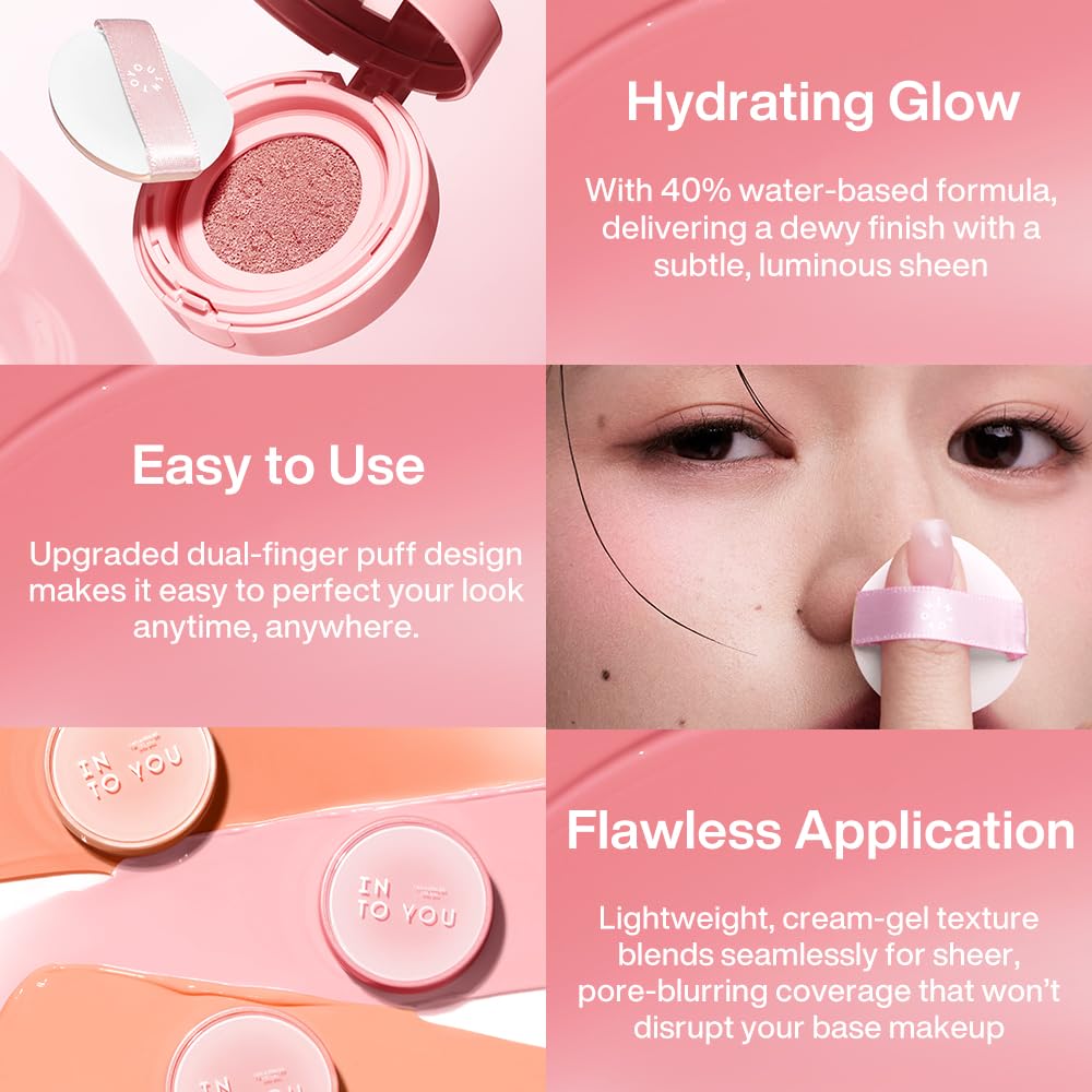Cream Blush Air Cushion - Moisturizing, Lightweight Liquid Makeup for Cheeks & Eyes | Sunlit Peach, Long-Wearing & Buildable