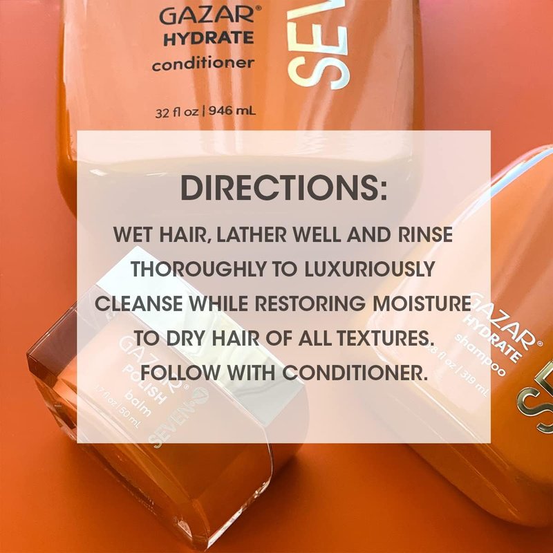 SEVEN Hair Care Gazar Hydrate Sulfate Free Shampoo for Women & Men, Sulfate & Paraben Free, Cruelty Free with Pro Vitamin B5, Sugarcane + Moisturizing Cactus Flower for Dry Hair, Made in USA