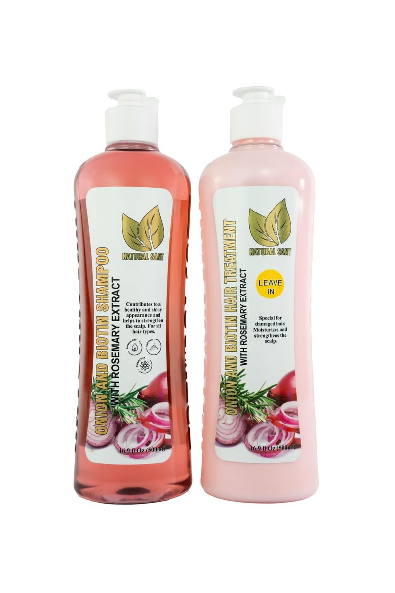 NATURAL SANT - Onion Biotin and Rosemary Shampoo & Treatment Set for Stronger, Thicker and Longer Hair - Soft and Shine, Hair Loss and Thinning, Growth Shampoo, Paraben Free, Silicone Free