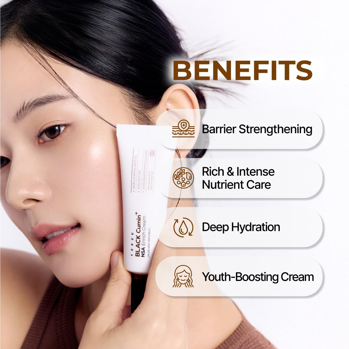 IZEZE BLACK Cumin NSA Enrich Cream | Thick Face Moisturizer, Korean Barrier Cream, Ultra Hydrating, Smoothing, Skin Texture Treatment, Shea Butter, Panthenol, Day and Night, 1.69 fl.oz