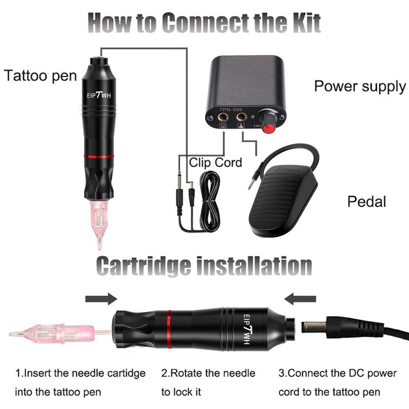 EIPTWH Tattoo Kit,Tattoo Gun Kit for Beginners Rotary Tattoo Machine Pen Kit with 10pcs Cartridges Needles,Rotary Tattoo Machine Kit with 7 Colors Tattoo Inks for Tattoo Artist Tattoo Supplies
