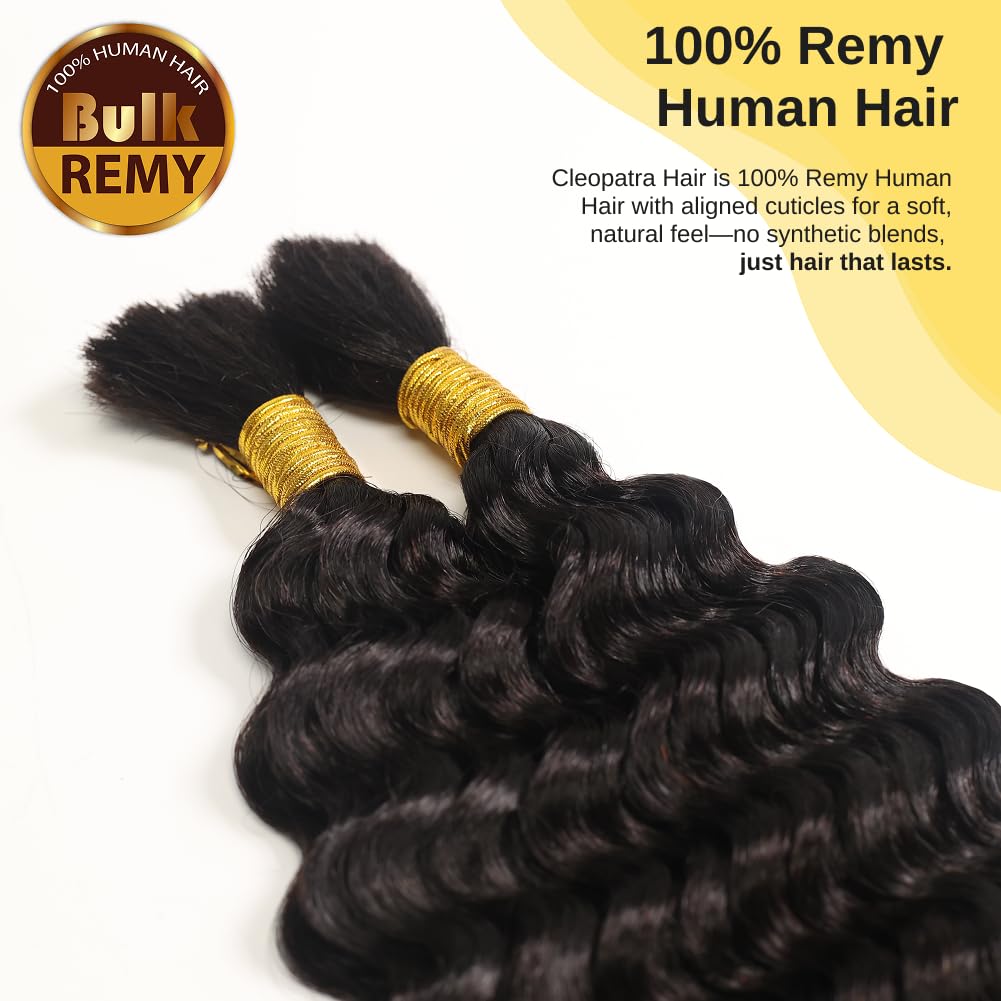 Human Braiding Hair for Boho Braids – French Deep Wave Boho Hair, No Weft, Natural Wave, Micro Braiding Hair, 100% Virgin Remy, 14 Inch 90g (1B Natural Black)