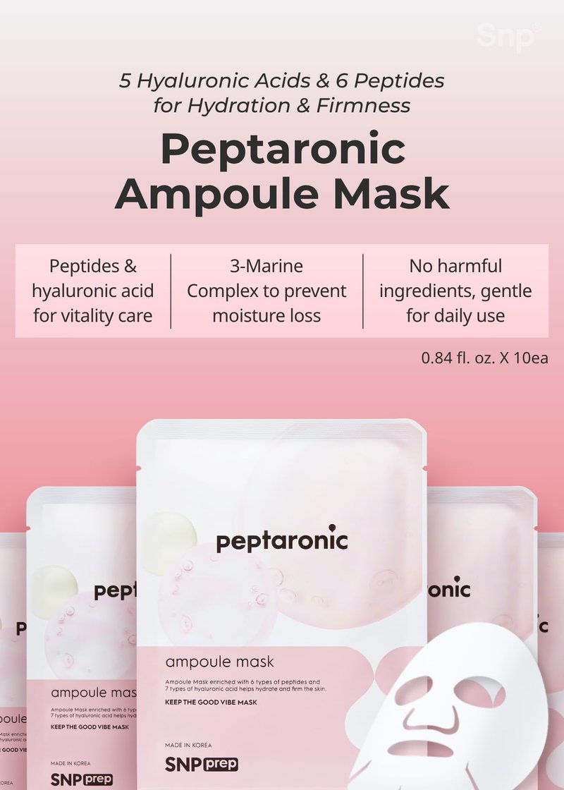 Snp 6 Peptides + 5 Hyaluronic Acid Skincare Set | 4-in-1 Kit of Toner, Serum, Cream & Sheet Masks | Moisturizing, Firming & Hydrating | Korean Skincare Set for Dry & Sensitive Skin | Peptaronic Set