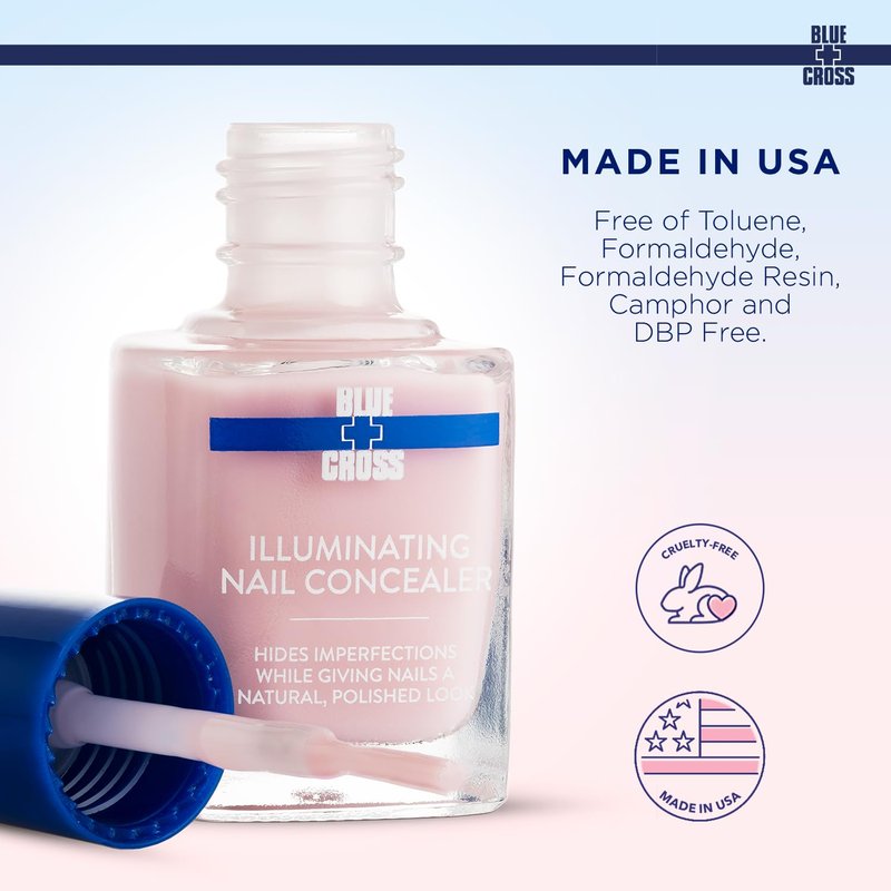 Blue Cross Illuminating Nail Concealer Polish, 5 Minute Manicure, Topcoat & Basecoat Nail Lacquer, Made in USA for Natural Shine, 0.45oz