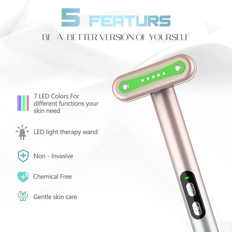 LED Facial Light Therapy Wand - 7 Color Eye Beauty Massager for Skin Rejuvenation | Red & Blue Treatment