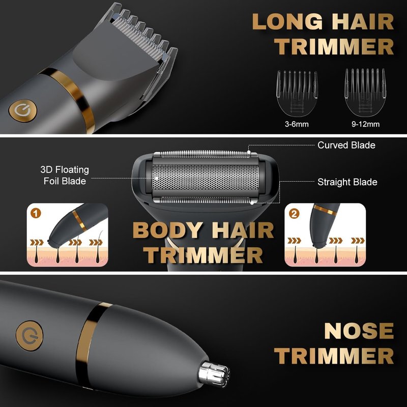 Men's Ball Shaver - 3-in-1 Body Hair Trimmer & Pubic Shaver with Titanium Blades | IPX7 Waterproof, LED Display