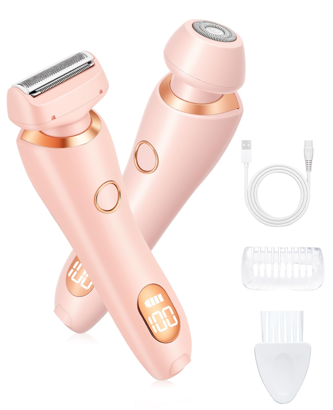 Bikini Trimmer for Women – Dual Head, IPX7 Waterproof & Painless Electric Razor for Pubic Hair, Face, Legs, Underarms – Portable Cordless Shaver with Fast Charging, Self Care Gift (Pink)