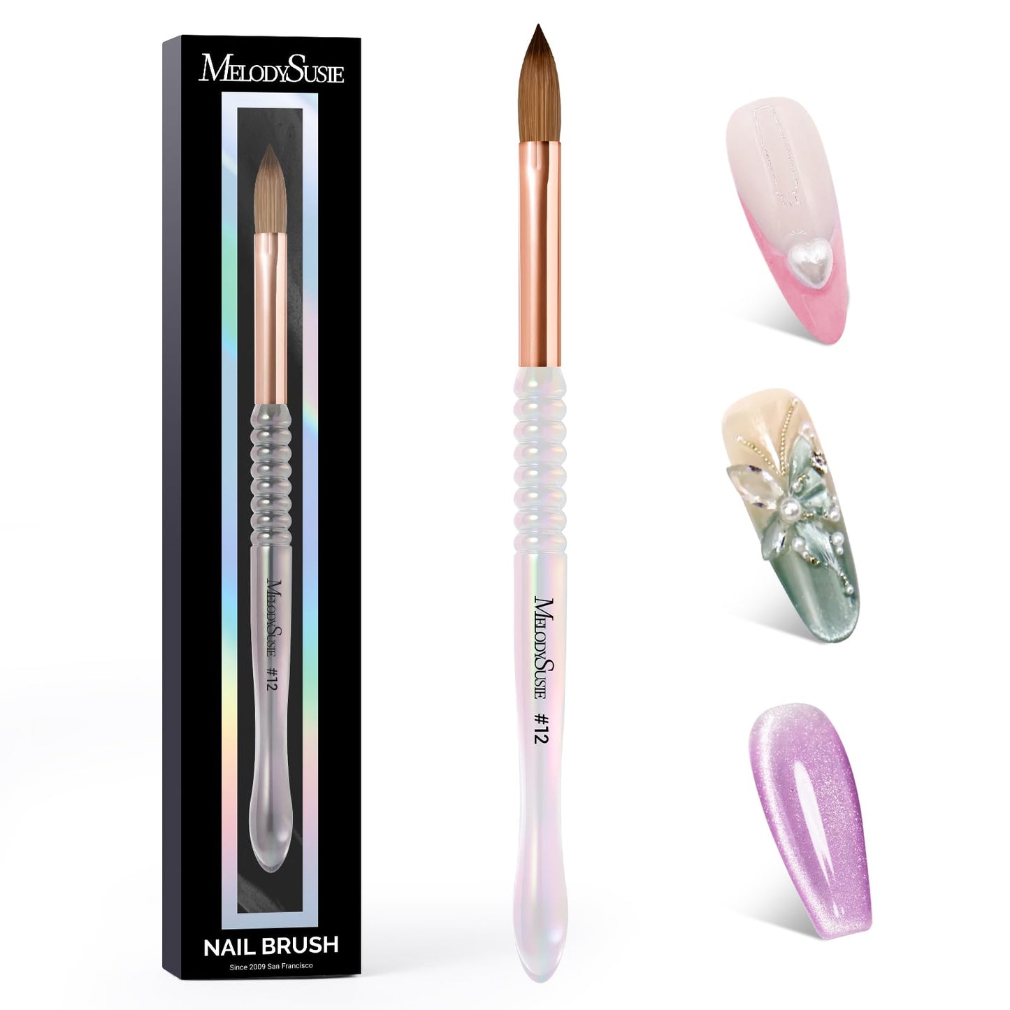 MelodySusie Kolinsky Acrylic Nail Brush, 80% Pure Kolinsky Hair, Professional Nail Brush for Acrylic Powder Nail Extension and 3D Nail Carving, Nail Art Tools for DIY Home Salon, Size 12