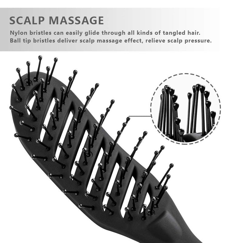 Curved Vent Brush for Blow Drying | Salon-Quality Detangling for All Hair Types - Black