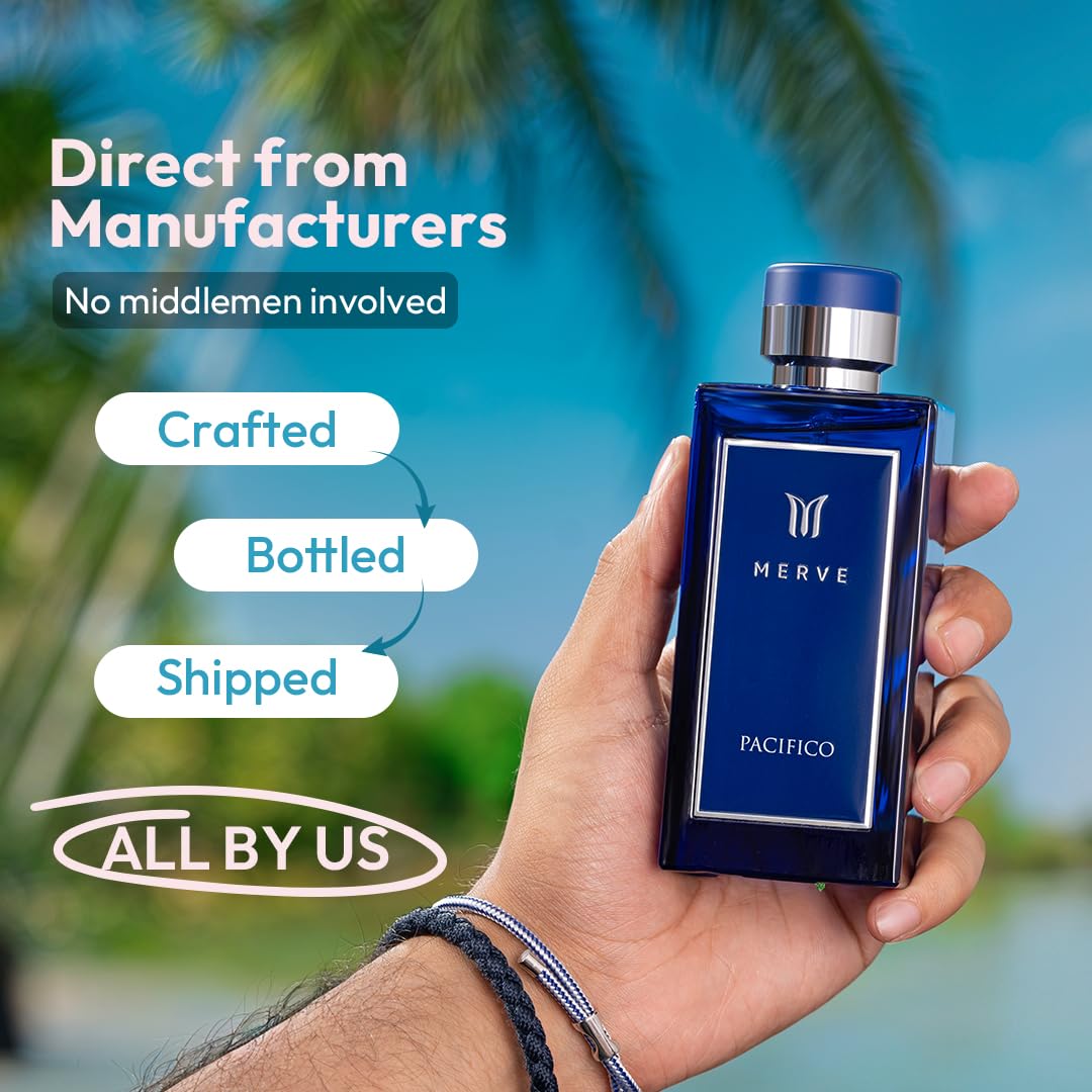 Merve Pacifico Premium Long Lasting Fragrance Luxury Scent For Men | Fruity, Marine, Woody | Perfumes For Men | 3.4 Ounces