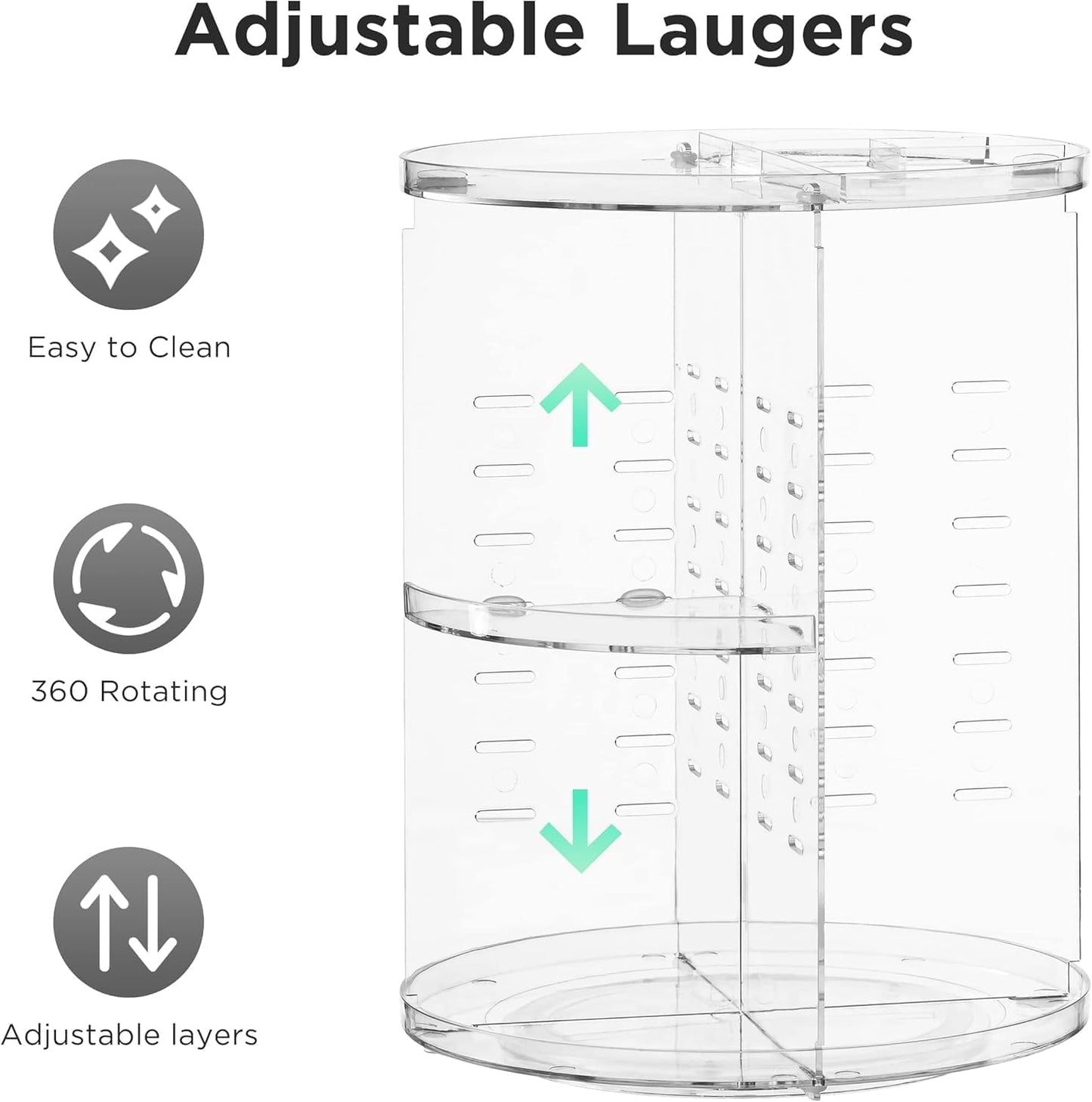 HBlife 360 Rotating Makeup Organizer - Large Capacity Cosmetic Storage | Adjustable Carousel for Vanity, Clear
