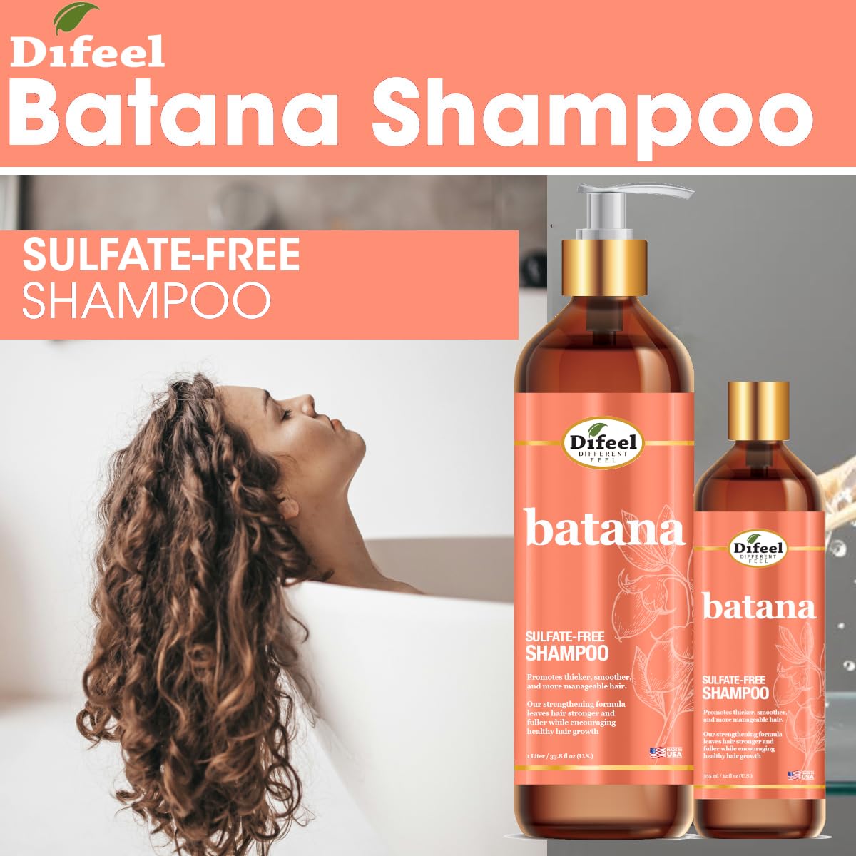 Difeel Batana Shampoo - Strengthening Sulfate-Free Formula for Thicker, Smoother Hair | 12 Ounces