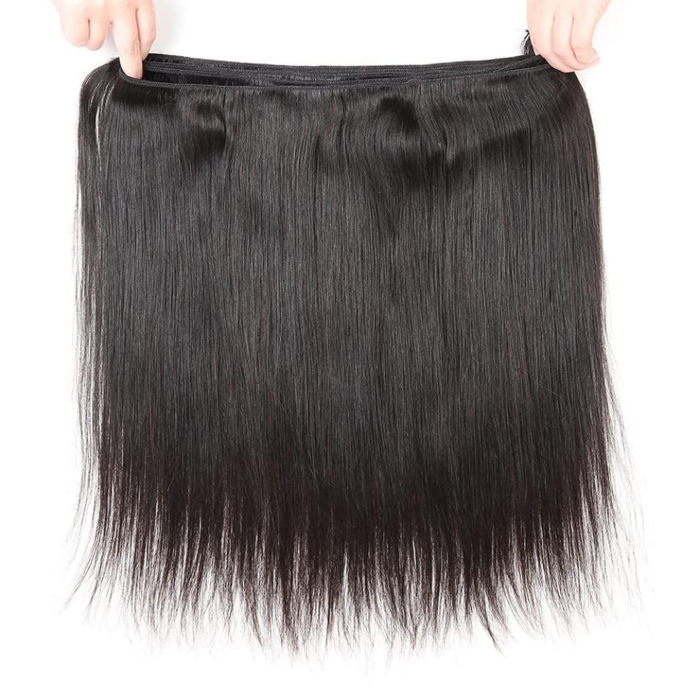 Straight Bundles Human Hair Bundles 14 14 16 16 Inch Human Hair Bundles 10A Grade 100% Unprocessed Virgin Straight Brazilian Hair Bundles 4 Bundles Human Hair Extensions for Black Women Natural Color