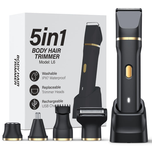 HOHOLE 5-in-1 Bikini Trimmer for Women, IPX7 Waterproof Electric Razors Shaver, Cordless Body Hair Trimmer, Facial & Pubic Hair Removal, Ceramic Blade (Black)