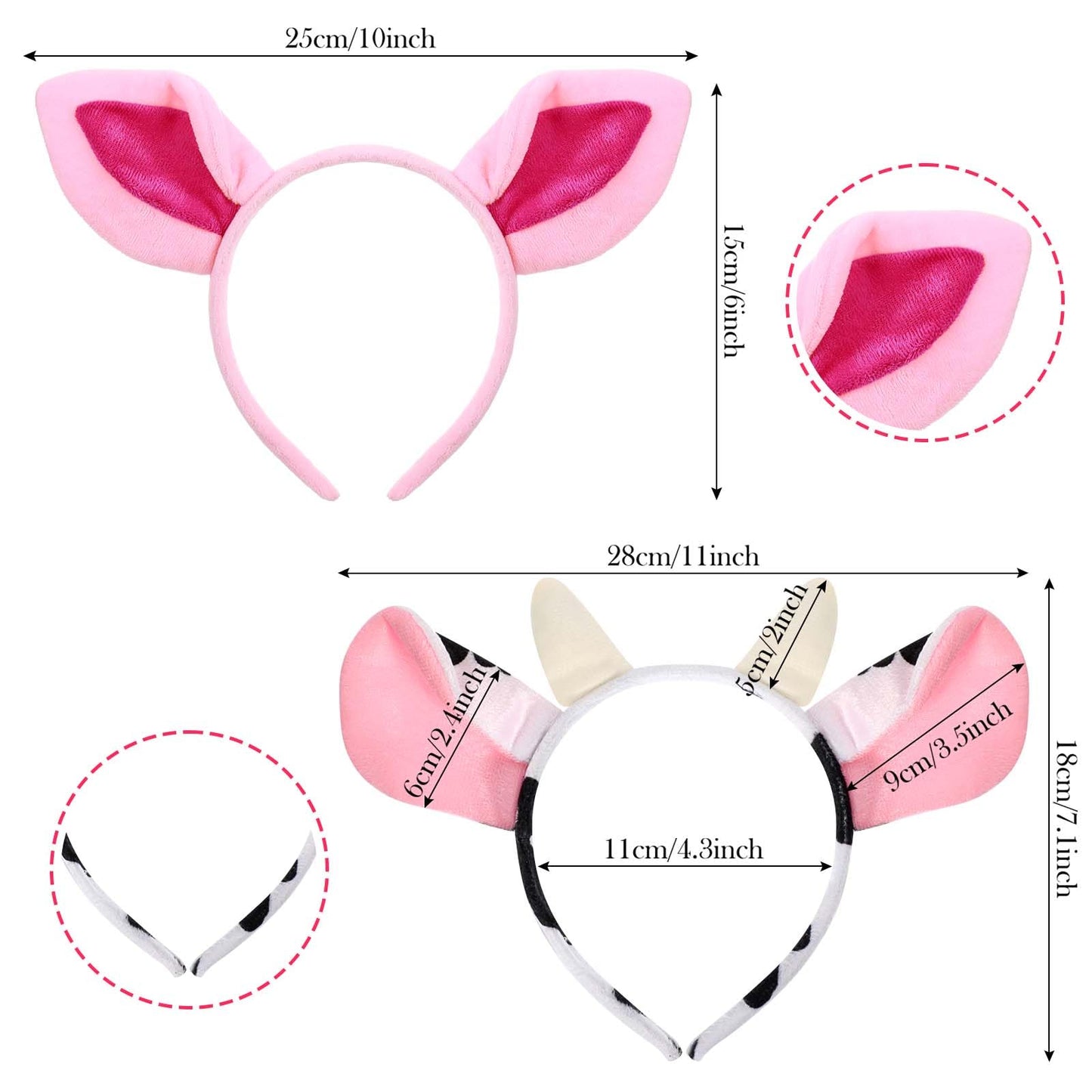 Cindeer 6 Pcs Animal Ears Headbands Party Favors, Halloween Zoo Jungle Animal Costume Headband Plush Ear Hair Hoop(Retro)
