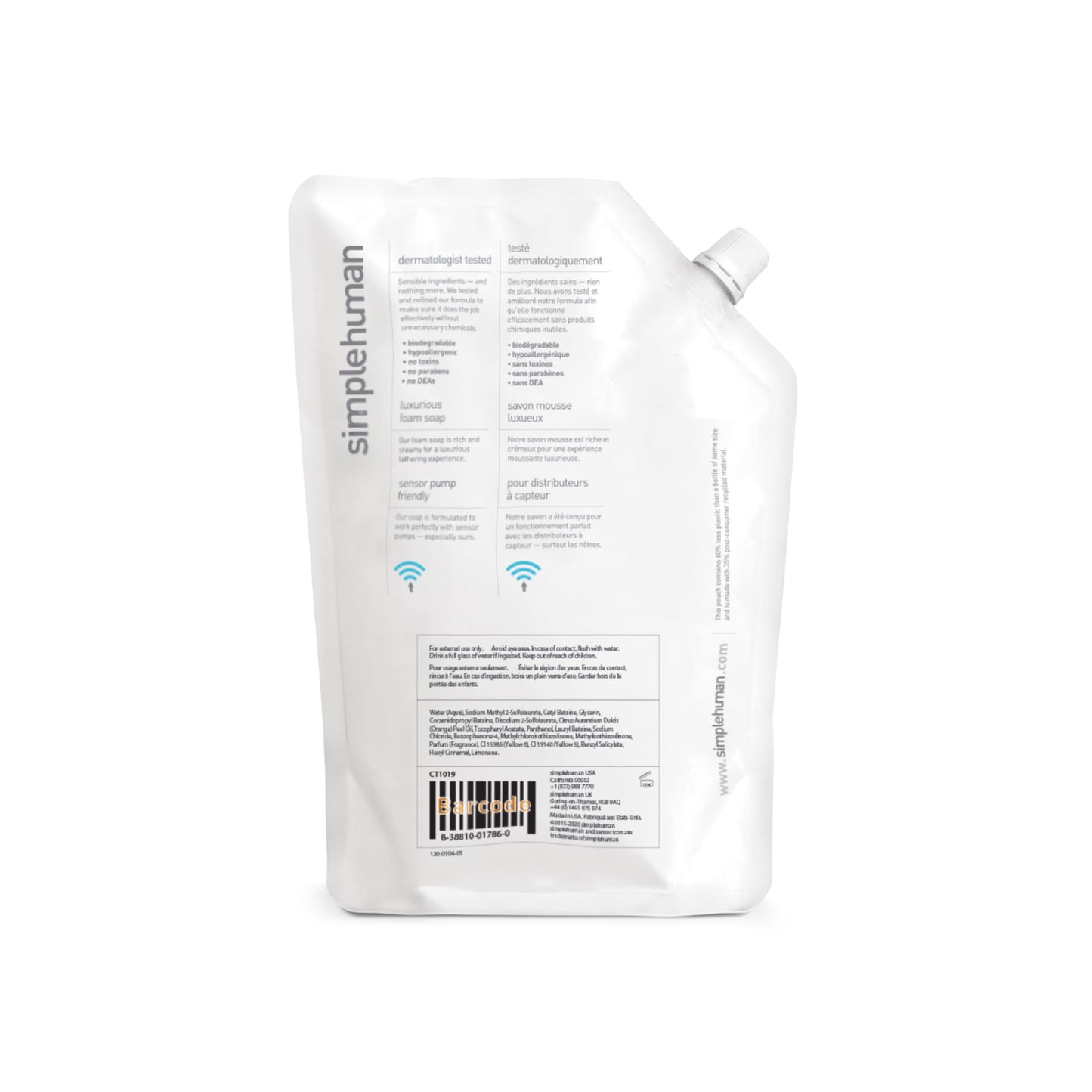simplehuman Mandarin Orange Moisturizing Liquid Hand Soap Refill Pouch, 34 Fl. Oz. (Pack of 2)