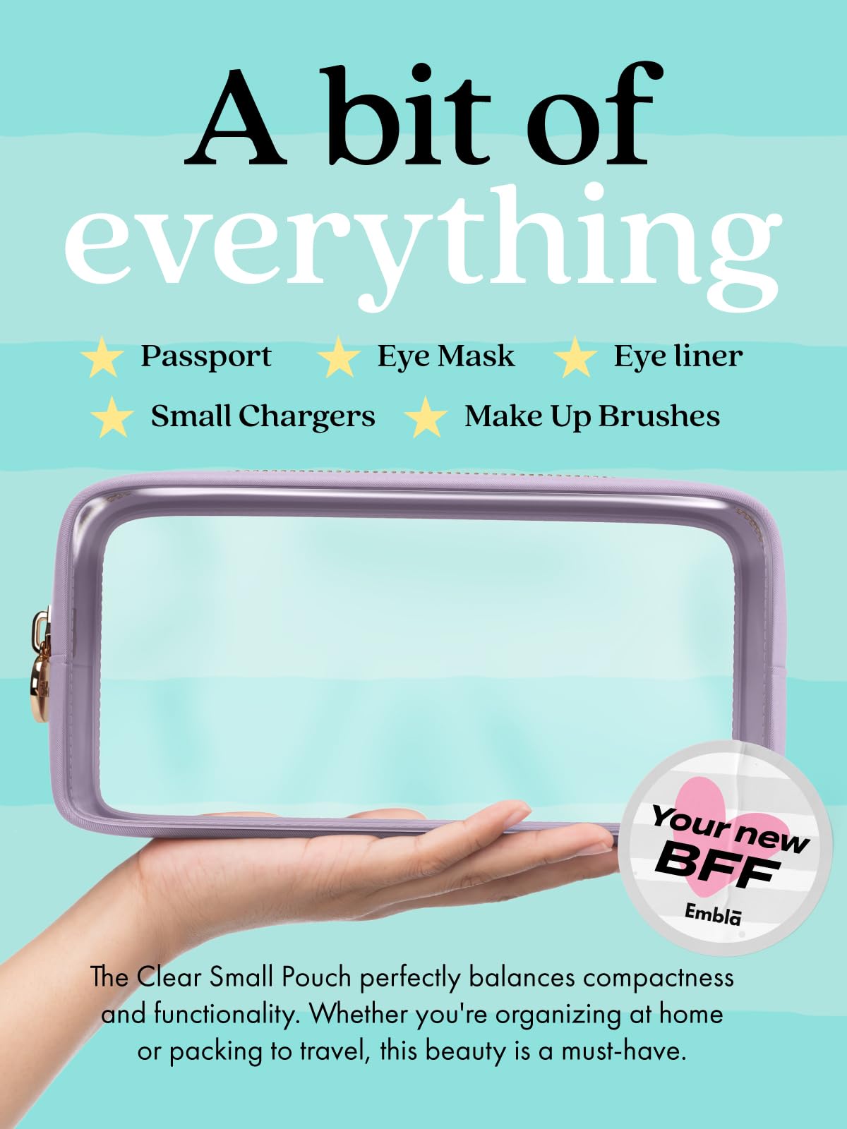 Clear Makeup Bag Zipper Pouch, Transparent Cosmetic Case Organizer, TSA Approved Travel Toiletry Case, Travel Accessories Essentials Makeup Tote for Women, Small Cute Make up Bag for Purse - Lilac