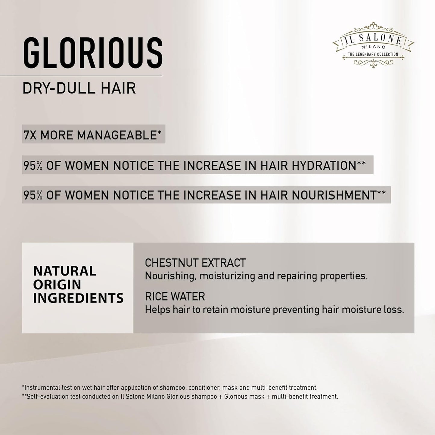 Il Salone Milano Professional Glorious Mask - Hydrating Hair Mask for Dry Hair - Increases Nourishment & Combability with Chestnut Extract & Rice Extract - Salon-Quality Hair Care (17.1 oz / 500 ml)