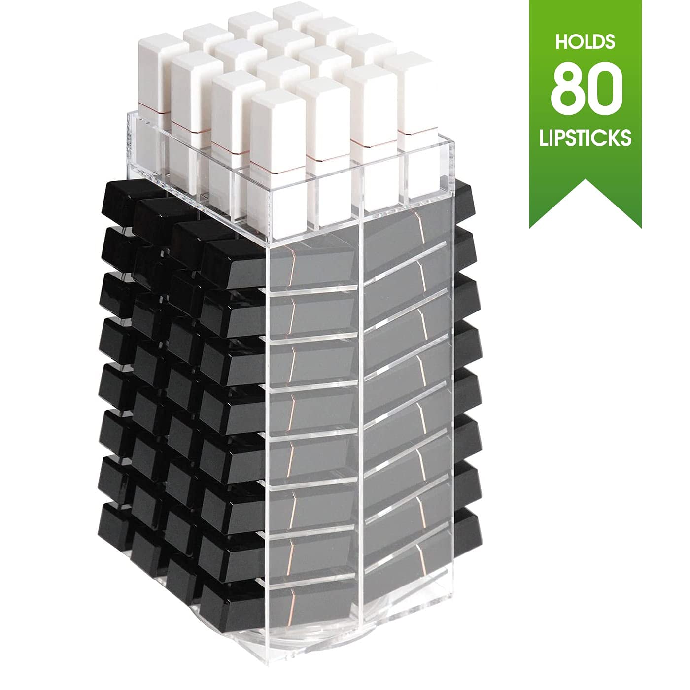 JackCubeDesign 360 Rotating Lipstick Clear Acrylic Display Rack Organizer Stand Lazy Susan Makeup Cosmetics Storage Case Box Carousel Stunning Shelf with 80 Compartments – :MK391A