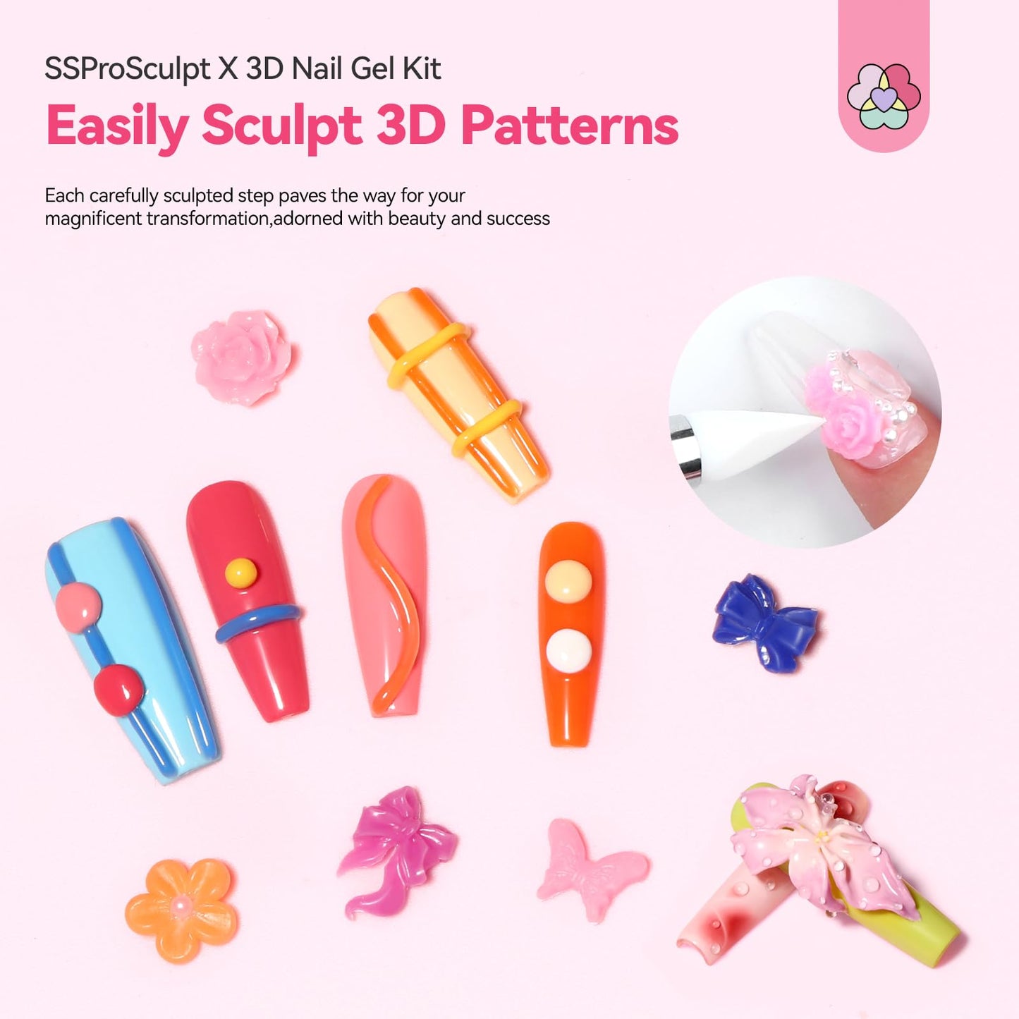 SAVILAND 3D Nail Gel Set: 12 Colors Non-Sticky Soak Off 3D Sculpting Gel for Nail Art Painting Drawing Hand Carving Molding with Sculpture Pen for 3D Nail Art Design Home Salon Manicure DIY