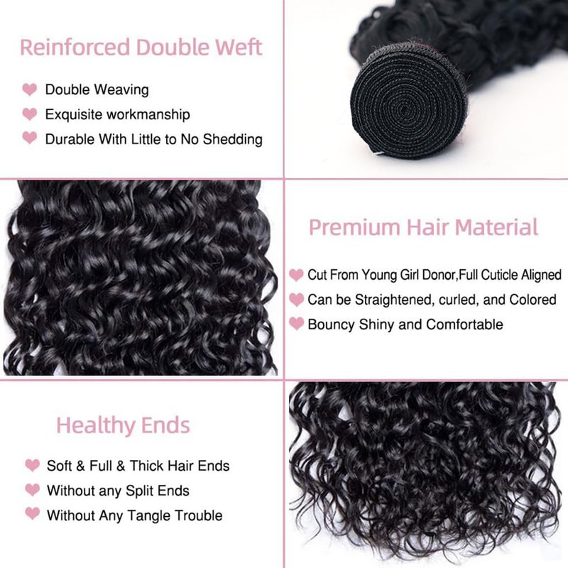 Water Wave Bundles Human Hair 16 Inch Water Wave 1 Bundles Human Hair 100% Unprocessed Brazilian Virgin Curly Hair Bundles Full and Thick Bundles Natural Black