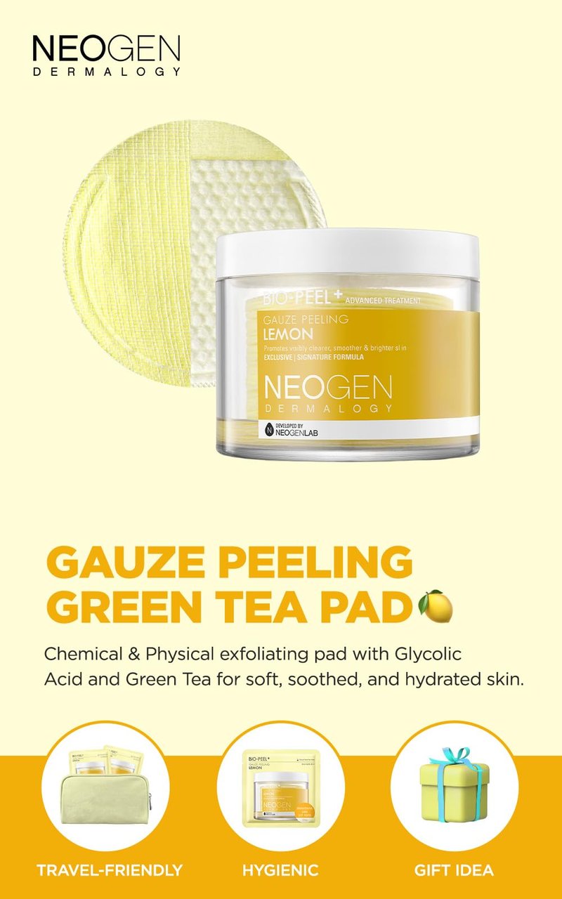 DERMALOGY by NEOGENLAB Bio-Peel Gauze Peeling Pads (Lemon, 30 pads) - Exfoliating & Brightening Peeling Pad with PHA & Lemon & Lemongrass - Korean Skin Care