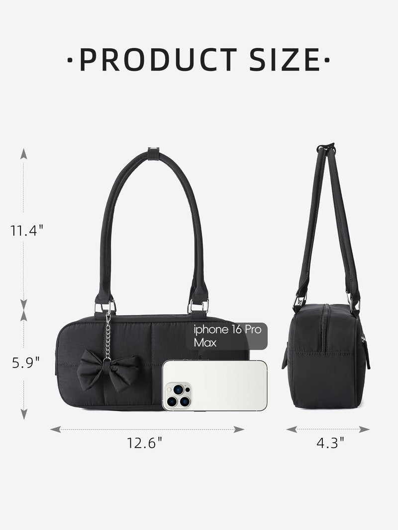 WESTBRONCO Puffer Shoulder Bag for Women Quilted Handbags, Puffy Cosmetic Makeup Bag Organizer with Cute Ornament