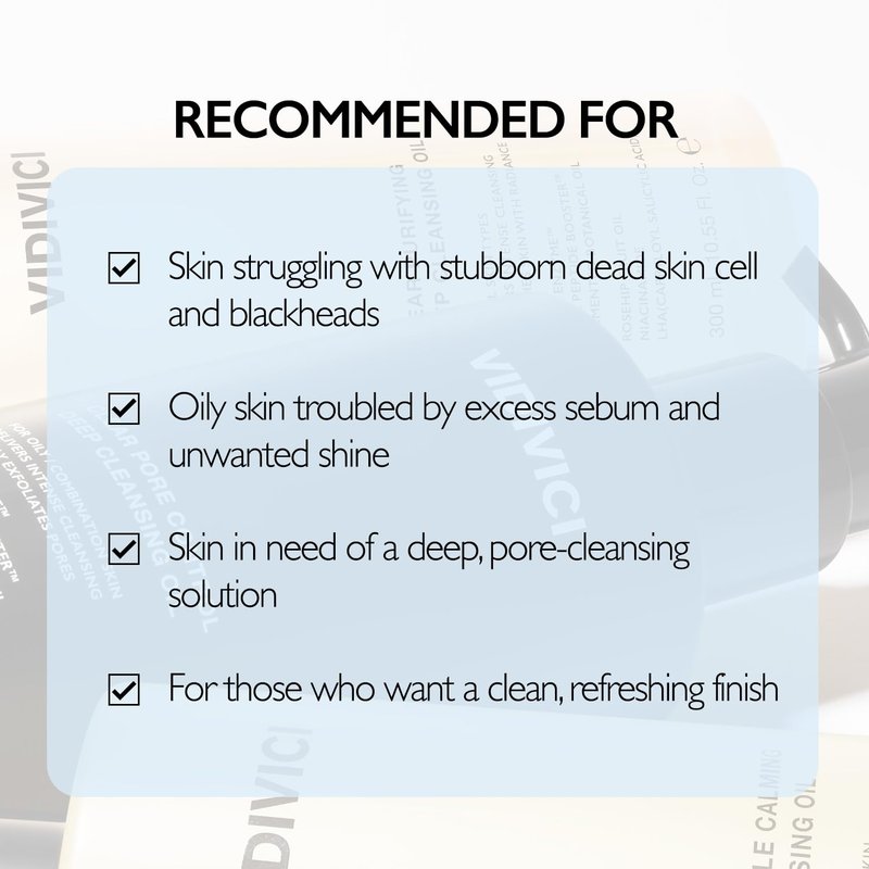 VIDIVICI Clear Pore Control Deep Cleansing Oil 10.14 fl.oz | Makeup remover with blackhead care, Korean facial cleanser for oily skin, Sebum control with Bamboo Charcoal Powder, Korean skin care