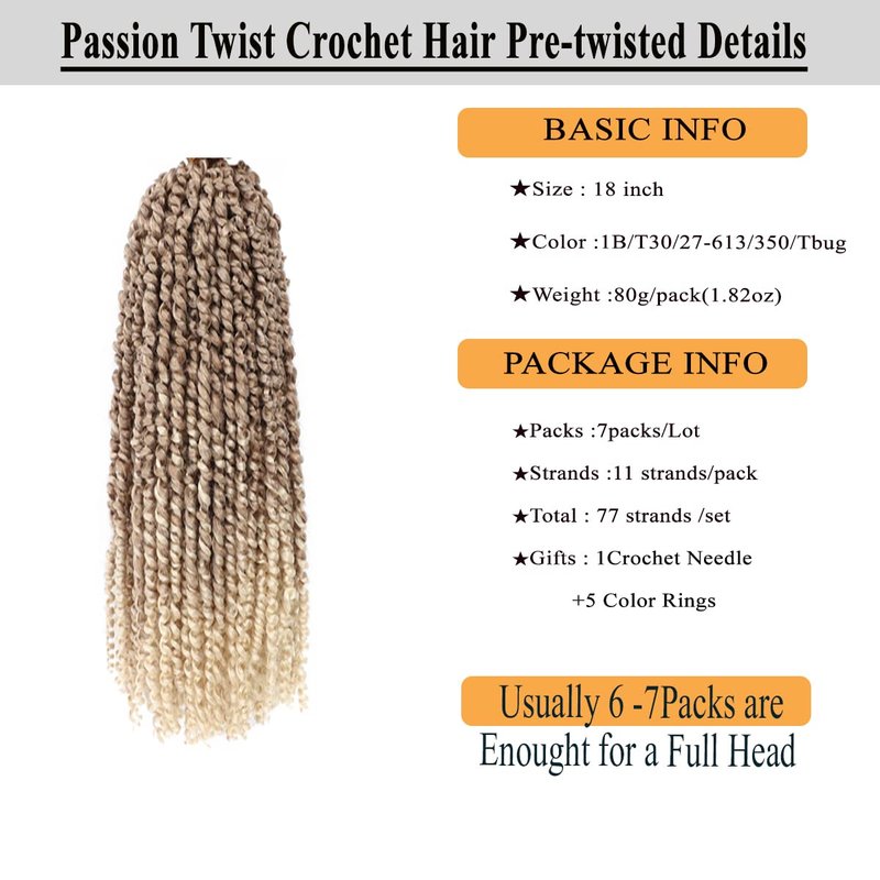 Passion Twist Hair - 18 Inch Ombre Blonde Pre-Twisted Crochet Hair for Black Women | 7 Packs 27/613
