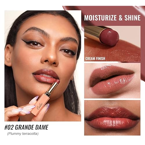 Oulac Moisturizing Shine Lipstick For Women Christmas Set 3PCS, 2 in 1 Tinted Lip Balm for Winter, Hydrated Juicy and Glossy Lip Color for Dry, Cracked and Chapped Lips, Vegan 02+03+17