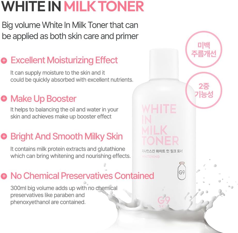 G9SKIN Milky Korean Face Toner - Hydrating 300ml for Dry & Sensitive Skin | Lightweight Moisturizer